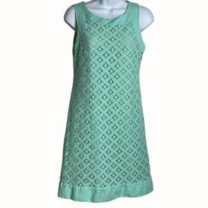 Eliza J Mint Green Eyelet Lace Sleeveless Shift Dress Size 4 Lined Round Neck